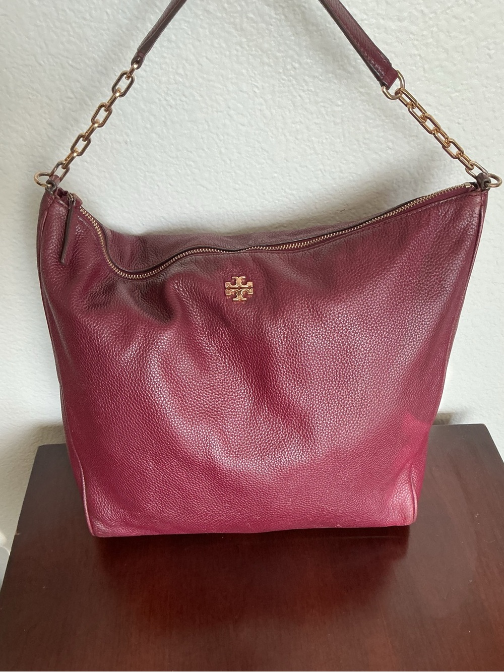 Tory Burch CARTER Burgundy Leather Slouchy Hobo Shoulder Bag